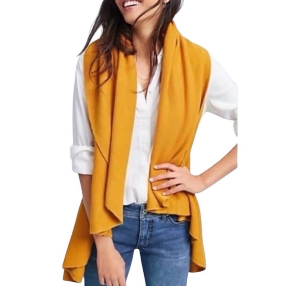Anthropologie Moth Cascading Poncho Sweater Vest - Mustard